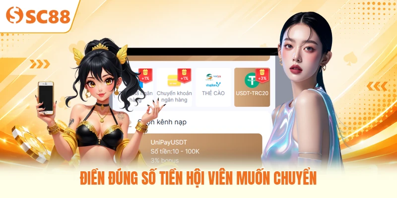 Điền đúng số tiền hội viên muốn chuyển